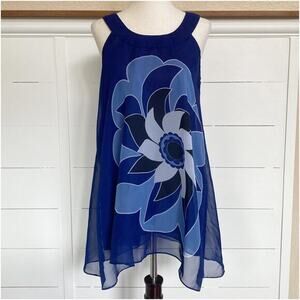 Loft Mock Halter Sheer Layered‎ Sleeveless Floral blouse sz XS